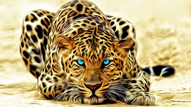 Hình ảnh 3D của một con hổ đang nhìn lên