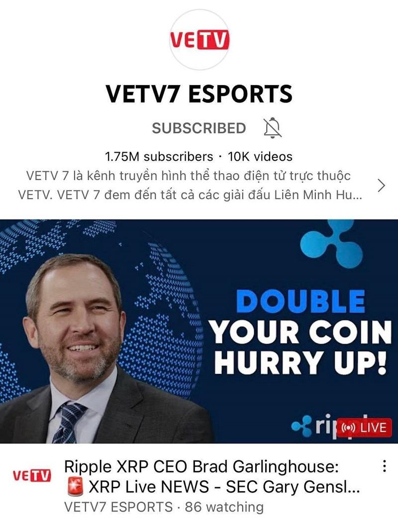 Kênh VETV7 Esports bị hacker chiếm quyền quảng cáo tiền thật