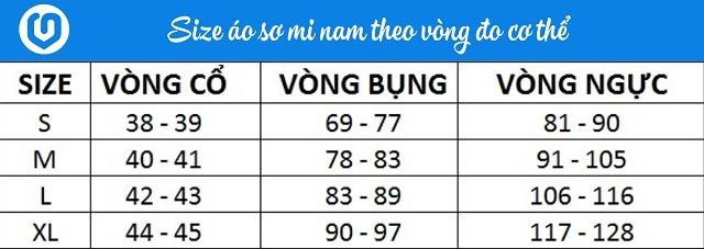 Size áo thun nam theo số đo cơ thể