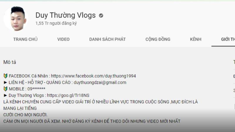 Kênh youtuber Duy Thường