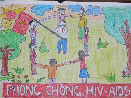 Vẽ tranh phòng chống HIV AIDS bằng bút màu đơn giản