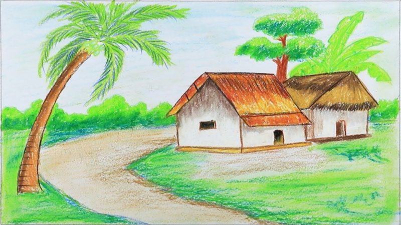 Tranh làng quê rất dễ vẽ