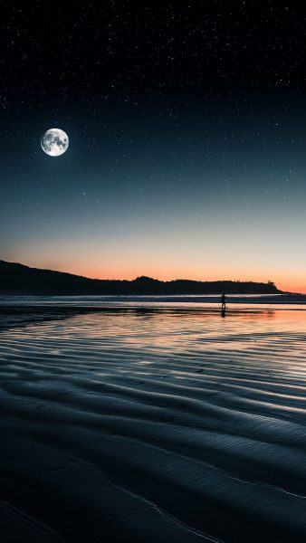 bức tranh thiên nhiên buồn biển nước đêm trăng