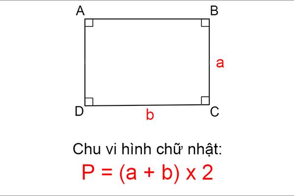 Công thức tính chu vi hình chữ nhật, diện tích hình chữ nhật