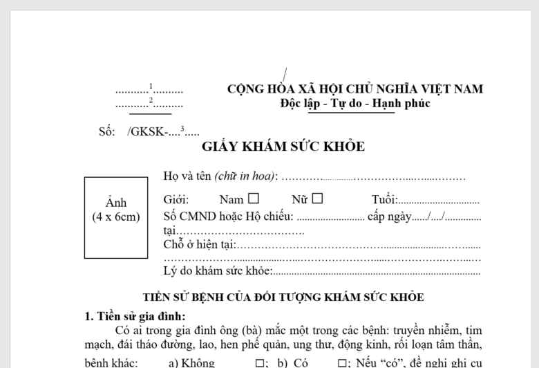 giấy khám sức khỏe xin việc