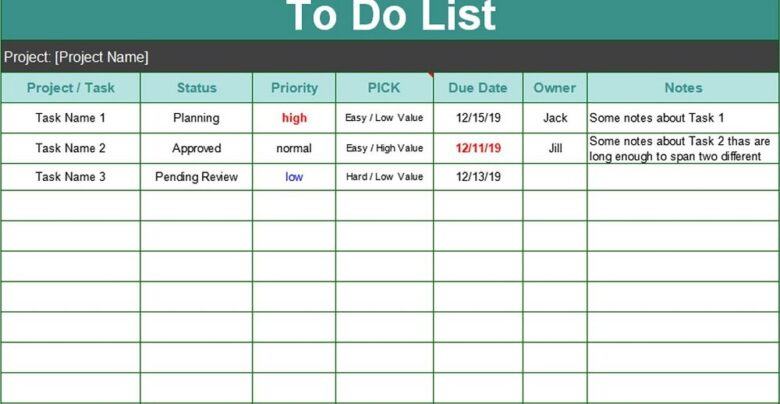 Danh sách việc cần làm có thể được tạo trên Mẫu Excel 
