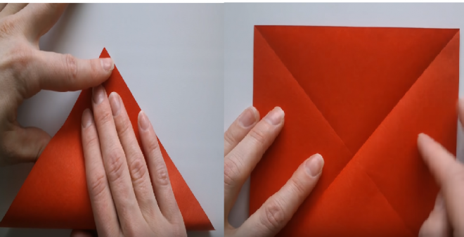 Gấp đôi tờ giấy origami thành hình tam giác