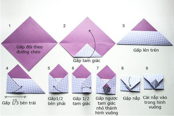 Hướng dẫn làm phong bì vuông Origami