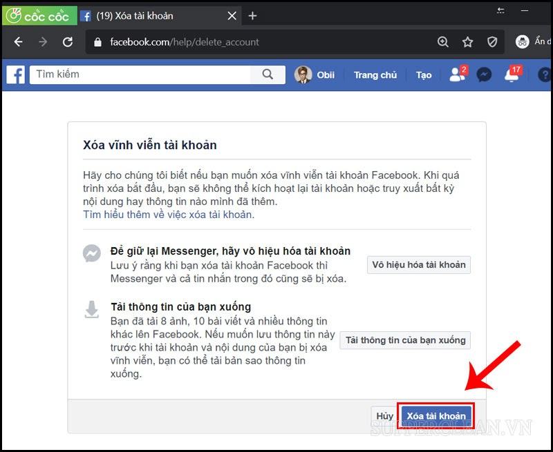 xóa tài khoản facebook