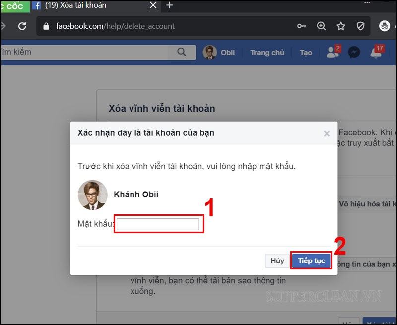 xóa tài khoản facebook