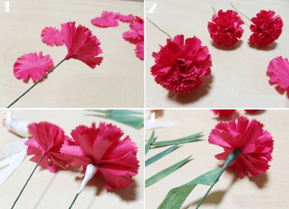 Cách làm hoa cẩm chướng đơn giản mà đẹp từ giấy nhún