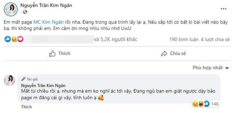 MC Kim Ngân bị hack facebook quảng cáo phim 