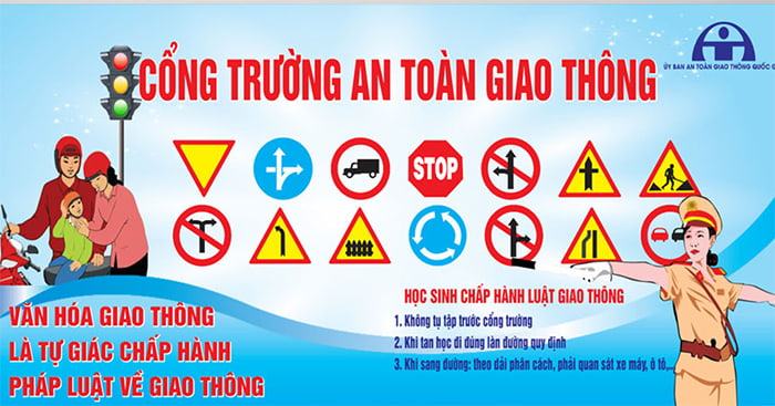 Banner tuyên truyền Cổng trường an toàn giao thông