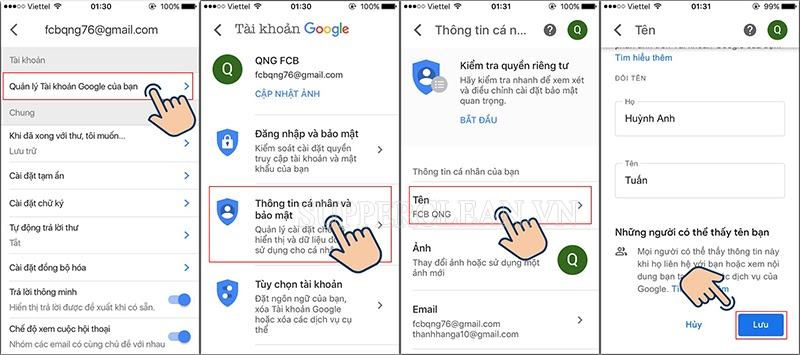 đổi tên gmail trên điện thoại