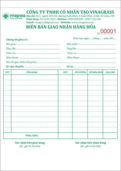 mẫu chứng từ giao nhận hàng Vinagrass