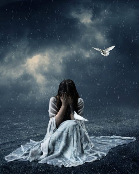 Hình ảnh buồn cô đơn khóc trong mưa