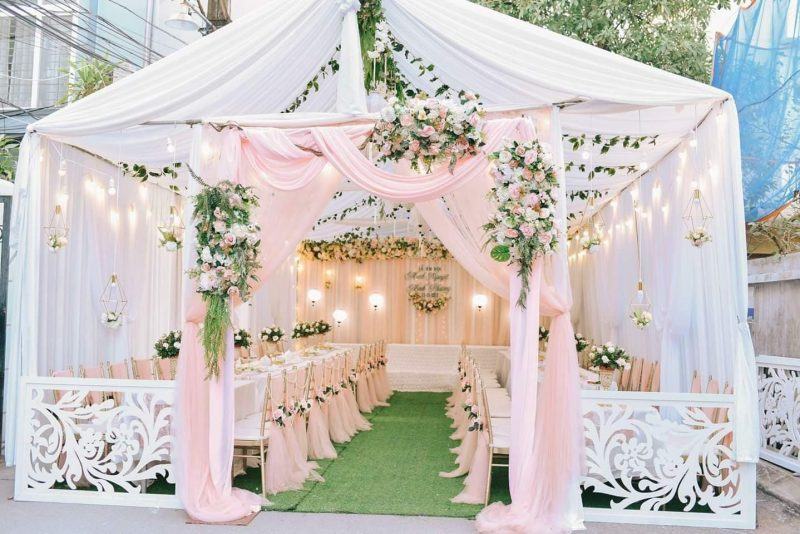 Cổng cưới hoa trắng hồng đẹp