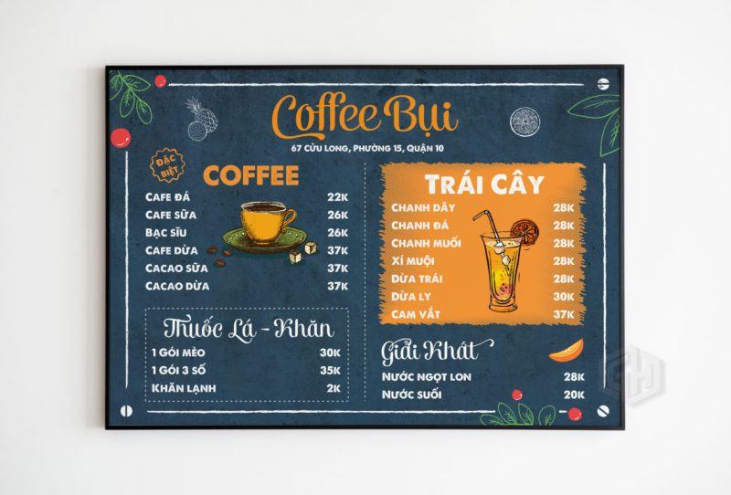 Bảng menu cà phê