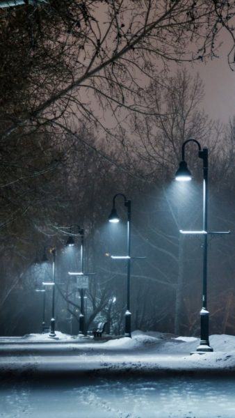 Một bức tranh về mùa đông và đèn đường