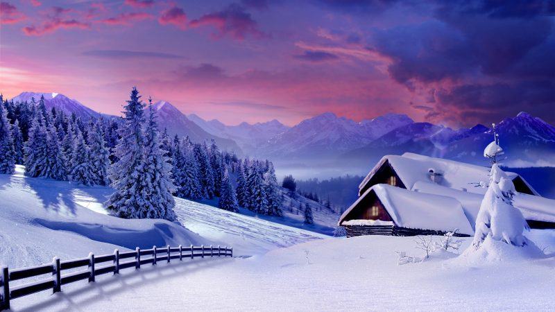 Hình nền mùa đông và mái nhà phủ đầy tuyết