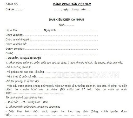 mẫu bản kiểm điểm đảng viên