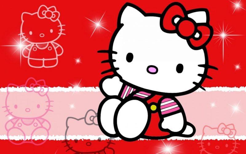 Giấy dán tường hello kitty màu đỏ