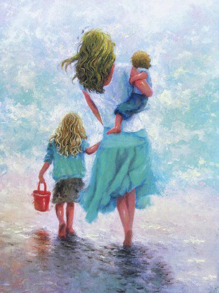 Vẽ mẹ và con gái đẹp, vẽ con gái màu xanh
