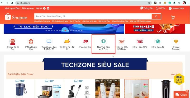 Nạp thẻ Liên minh qua Shopee