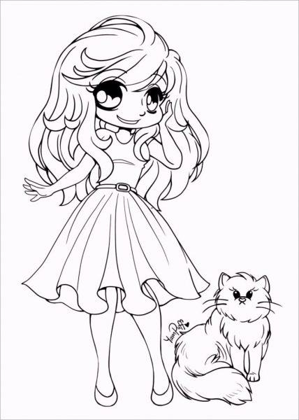 Hình ảnh chibi công chúa với chú mèo đứng bên cạnh
