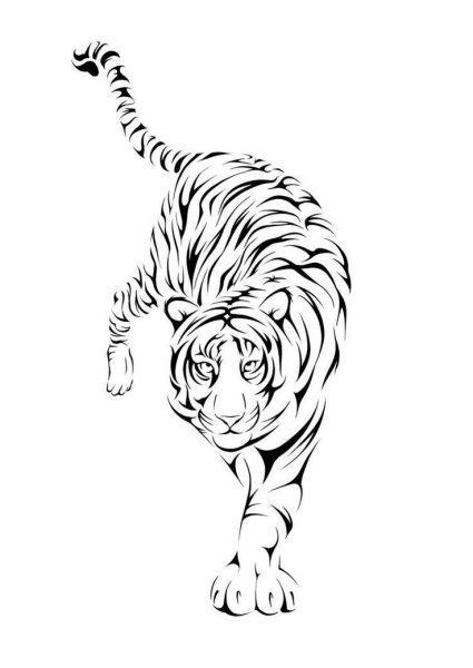 Một bức chân dung của một con hổ đang nhìn thẳng về phía trước