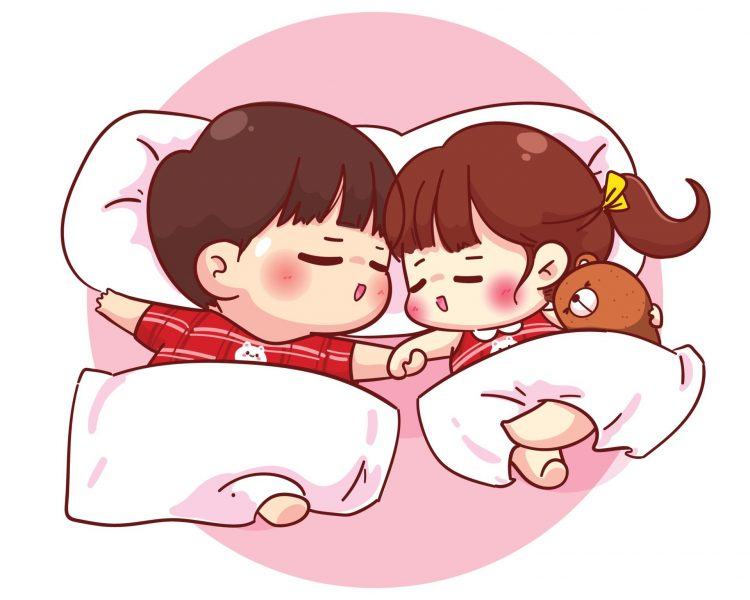 Ảnh chibi tình yêu nắm tay nhau ngủ