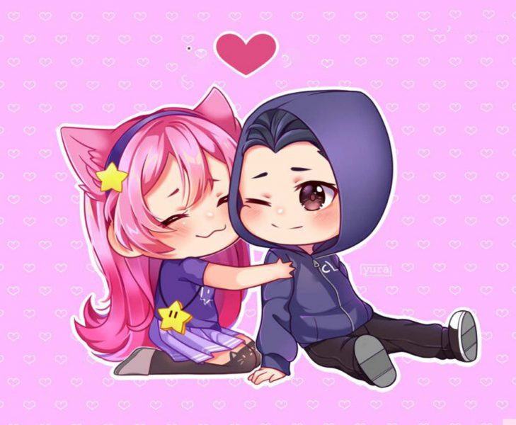 cô gái tóc hồng like ảnh chibi