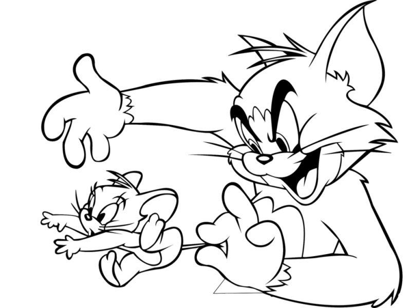 Tranh tô màu Tom và Jerry đang chạm đuôi nhau