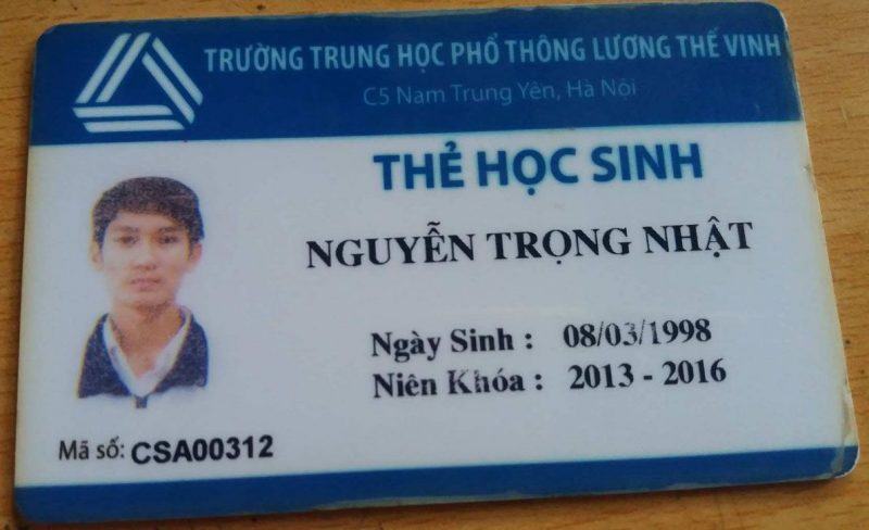 Mẫu thẻ học sinh cấp 3