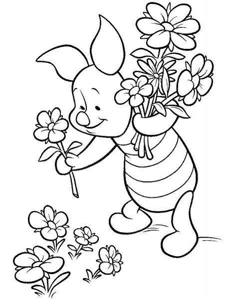 Vẽ con lợn đang hái hoa