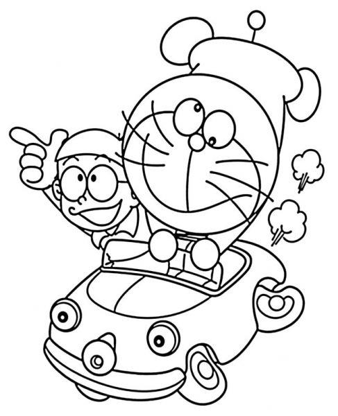 Hình ảnh Nobita bị mắc kẹt trong ô tô