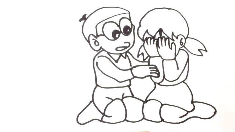 Tranh tô màu Nobita an ủi Suka