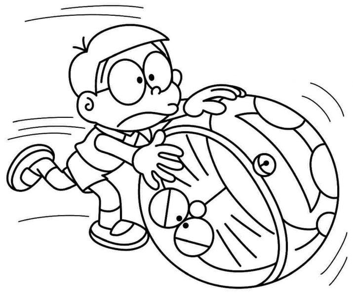 Tranh tô màu Nobita đang chạy