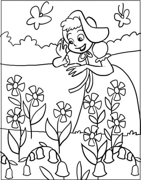 Vẽ bức tranh vườn hoa có cô gái đang hái hoa