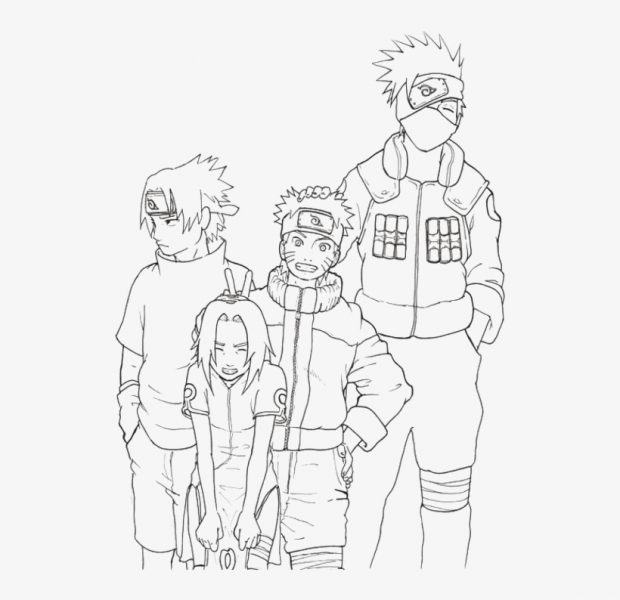 Tranh tô màu Naruto đứng cạnh bạn bè