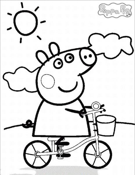 Tranh tô màu Heo Peppa đi xe đạp