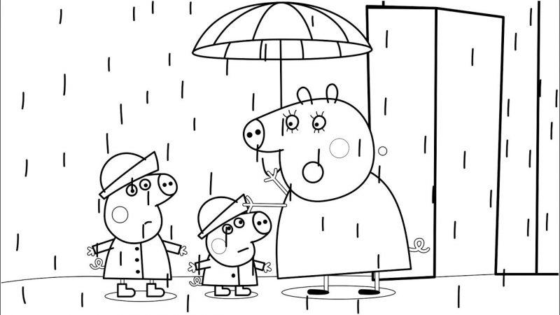 Hình ảnh chú heo Peppa đi dưới mưa
