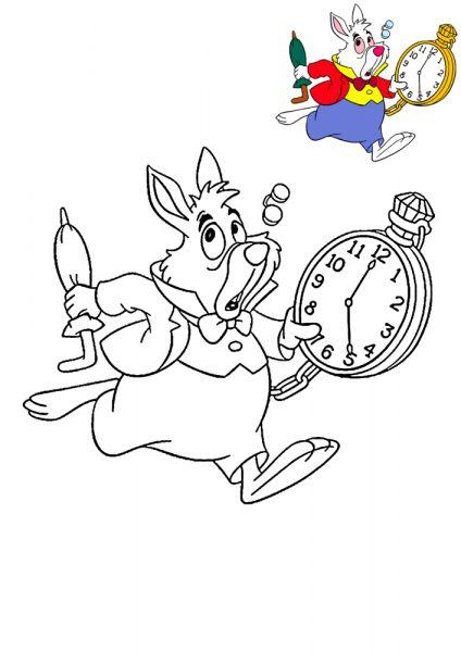Tranh tô màu con thỏ cầm đồng hồ
