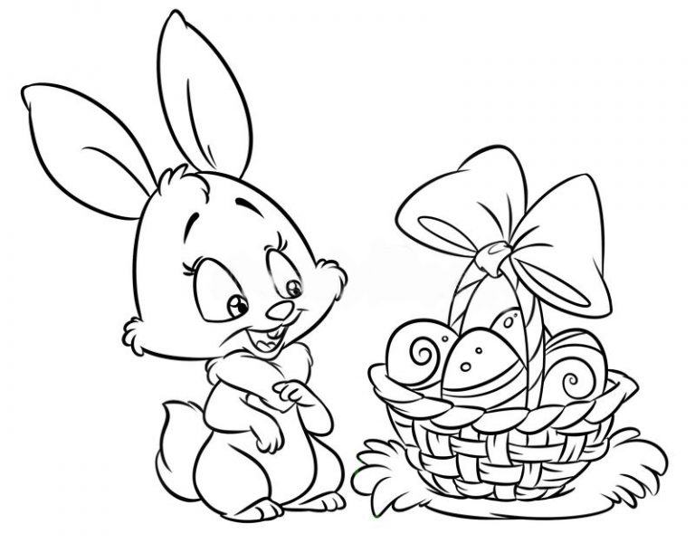Phim hoạt hình minh họa chú thỏ ngồi cạnh rổ trứng