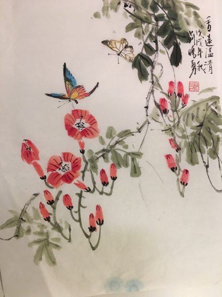 Bức tranh cổ điển của hoa và bướm