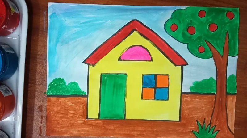 Cách vẽ ngôi nhà đẹp lớp 6 bằng cây táo