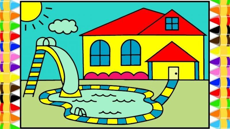 Cách vẽ ngôi nhà đẹp lớp 6 có bể bơi