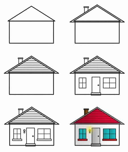 Cách vẽ ngôi nhà đẹp lớp 6 mái đỏ