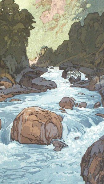 Bức tranh Nhật Bản tuyệt đẹp với thác nước nhỏ