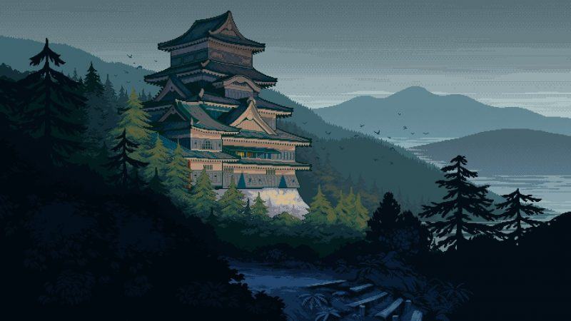 Một bức tranh đẹp của Nhật Bản về một ngôi đền lớn